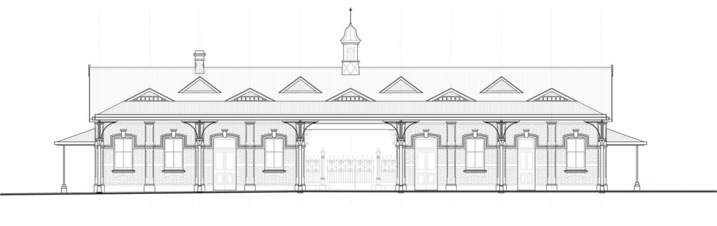 Bellair Station heritage train station rail side elevation.